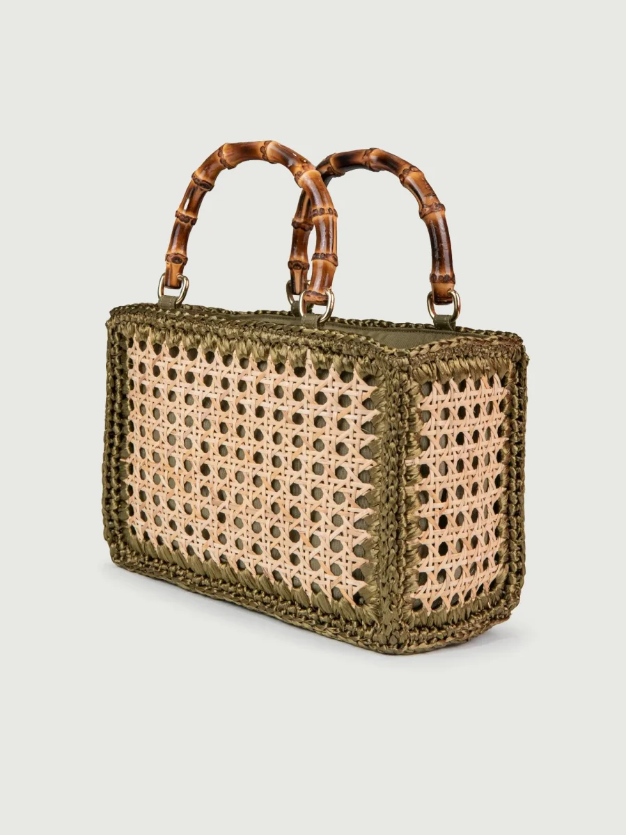 BORSA A MANO IN RAFIA NATURALE E KAKI - immagine 3