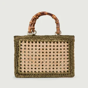 BORSA A MANO IN RAFIA NATURALE E KAKI