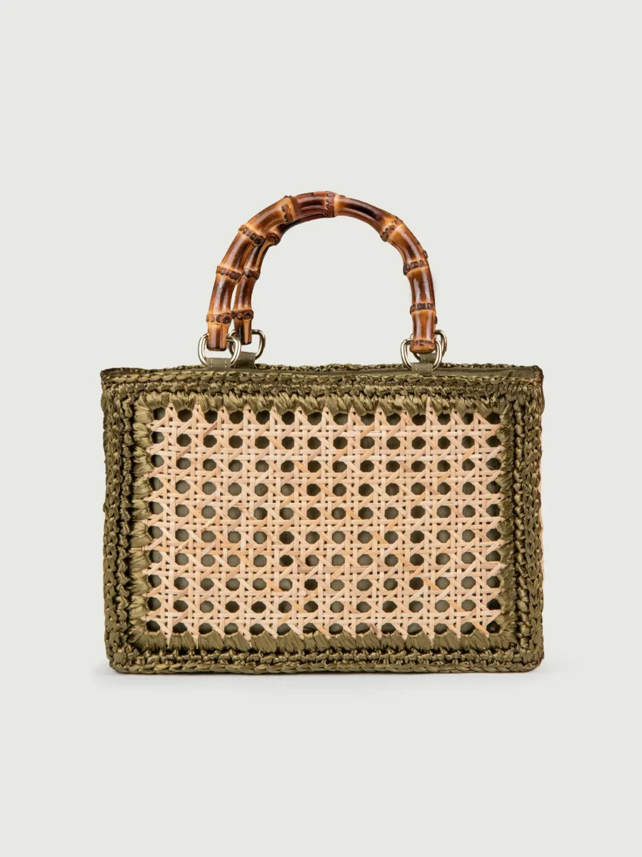 BORSA A MANO IN RAFIA NATURALE E KAKI