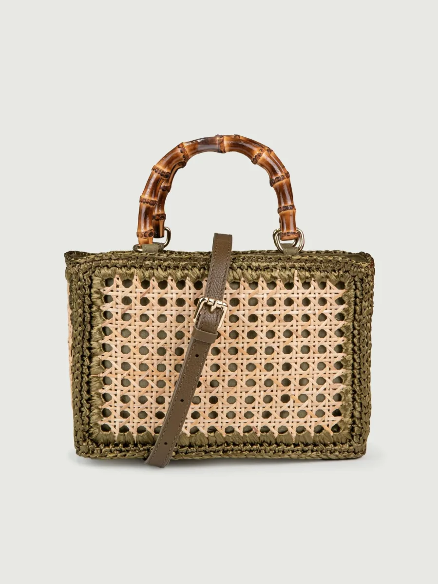 BORSA A MANO IN RAFIA NATURALE E KAKI - immagine 4