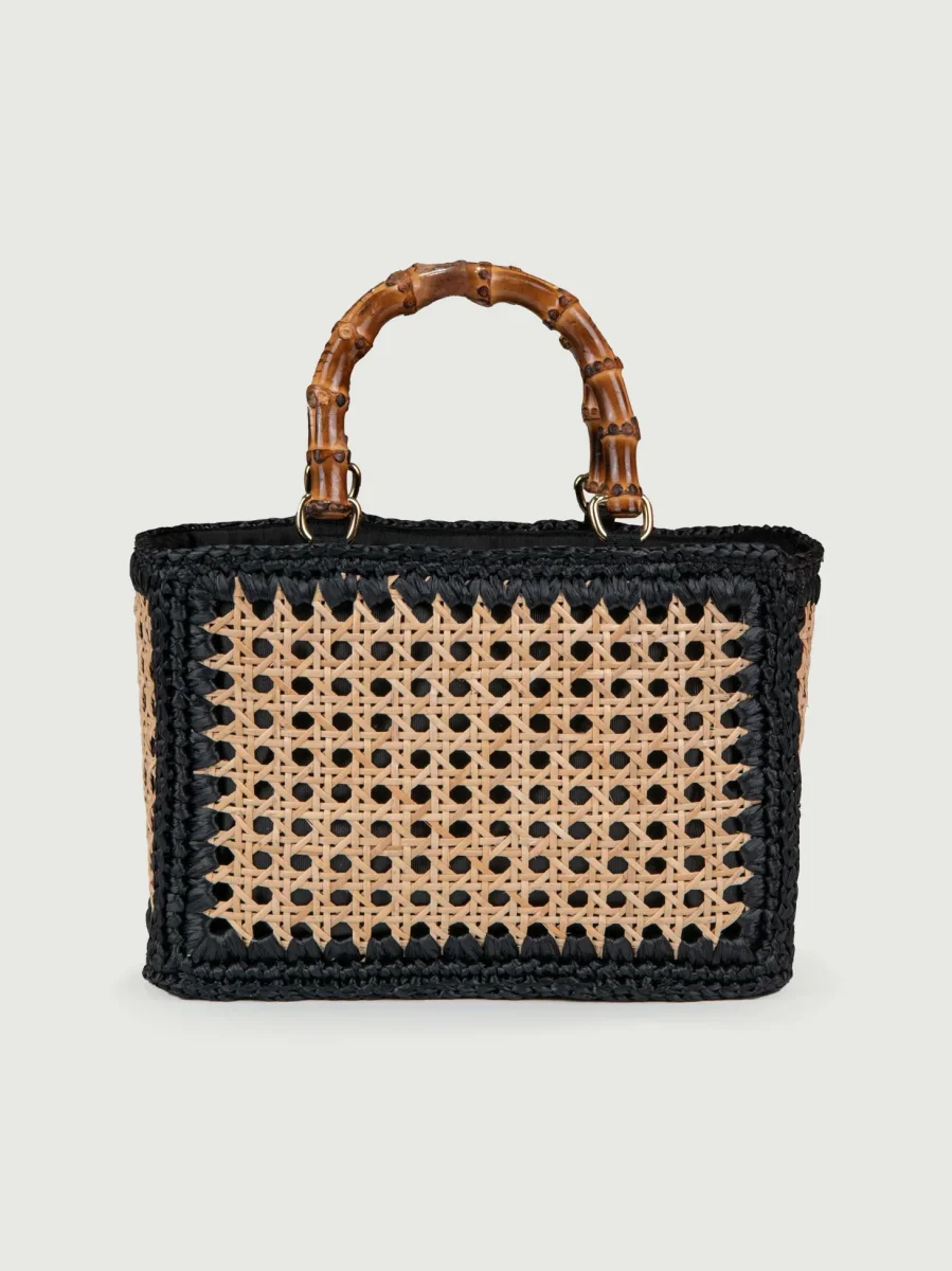 BORSA A MANO IN RAFIA NATURALE E NERO