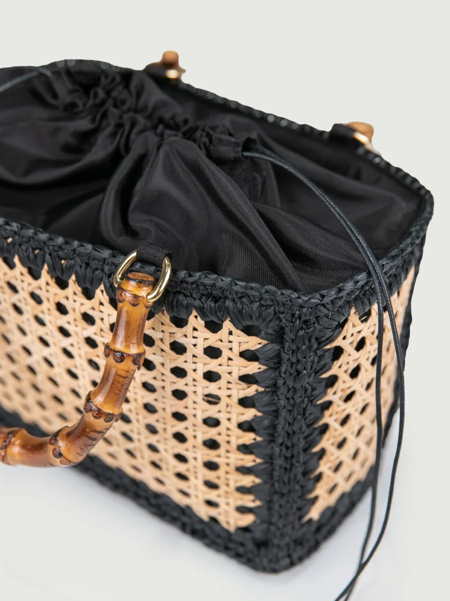 BORSA A MANO IN RAFIA NATURALE E NERO - immagine 6