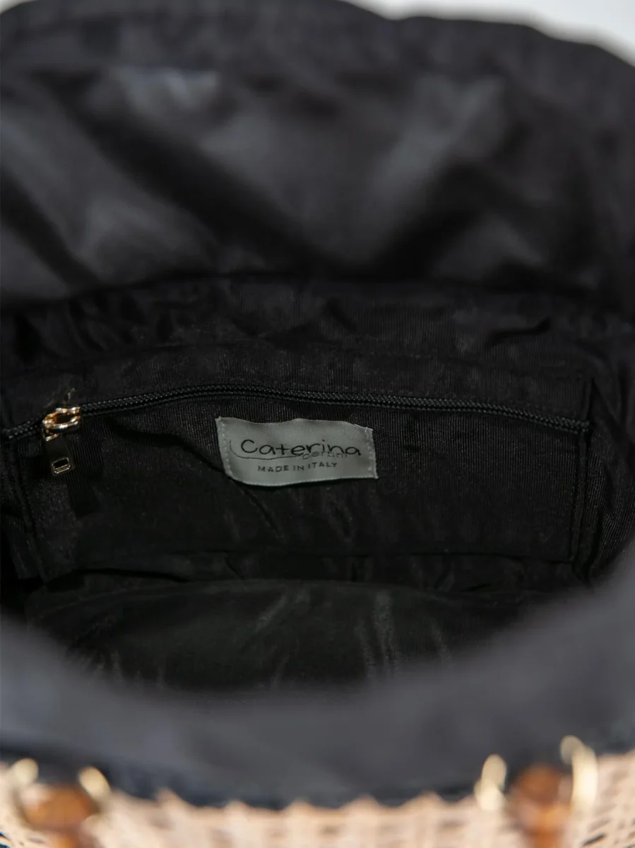 BORSA A MANO IN RAFIA NATURALE E NERO - immagine 5