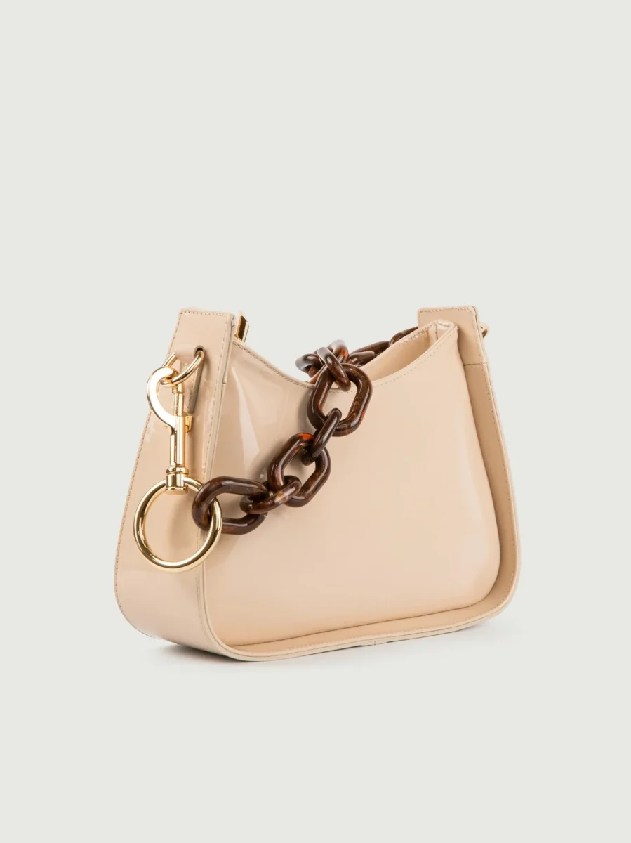 BORSA A SPALLA GLAMMY BEIGE IN PELLE VERNICE - immagine 3