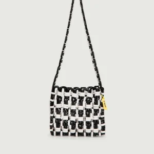 BORSA A SPALLA IN RESINA BICOLORE BIANCO E NERO "SCOOBY"