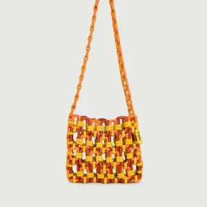 BORSA A SPALLA IN RESINA BICOLORE GIALLO E ARANCIONE "SCOOBY"