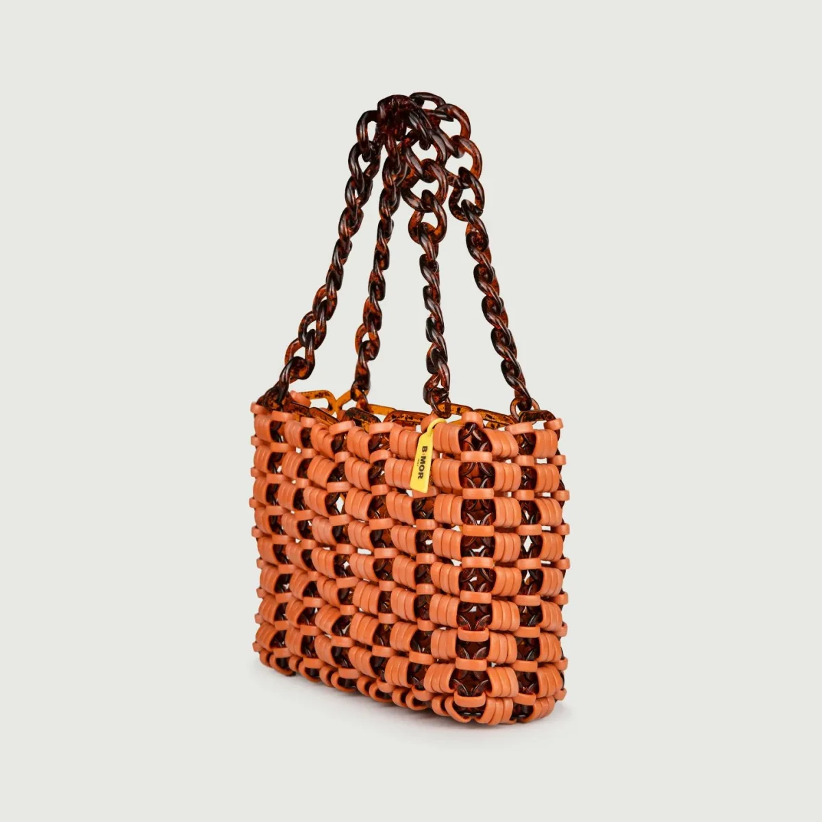 BORSA A SPALLA IN RESINA BICOLORE MATTONE E MARRONE "BASKET" - immagine 3