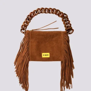 BORSA A TRACOLLA IN CAMOSCIO BRUCIATO CON FRANGE "FLAPPY"
