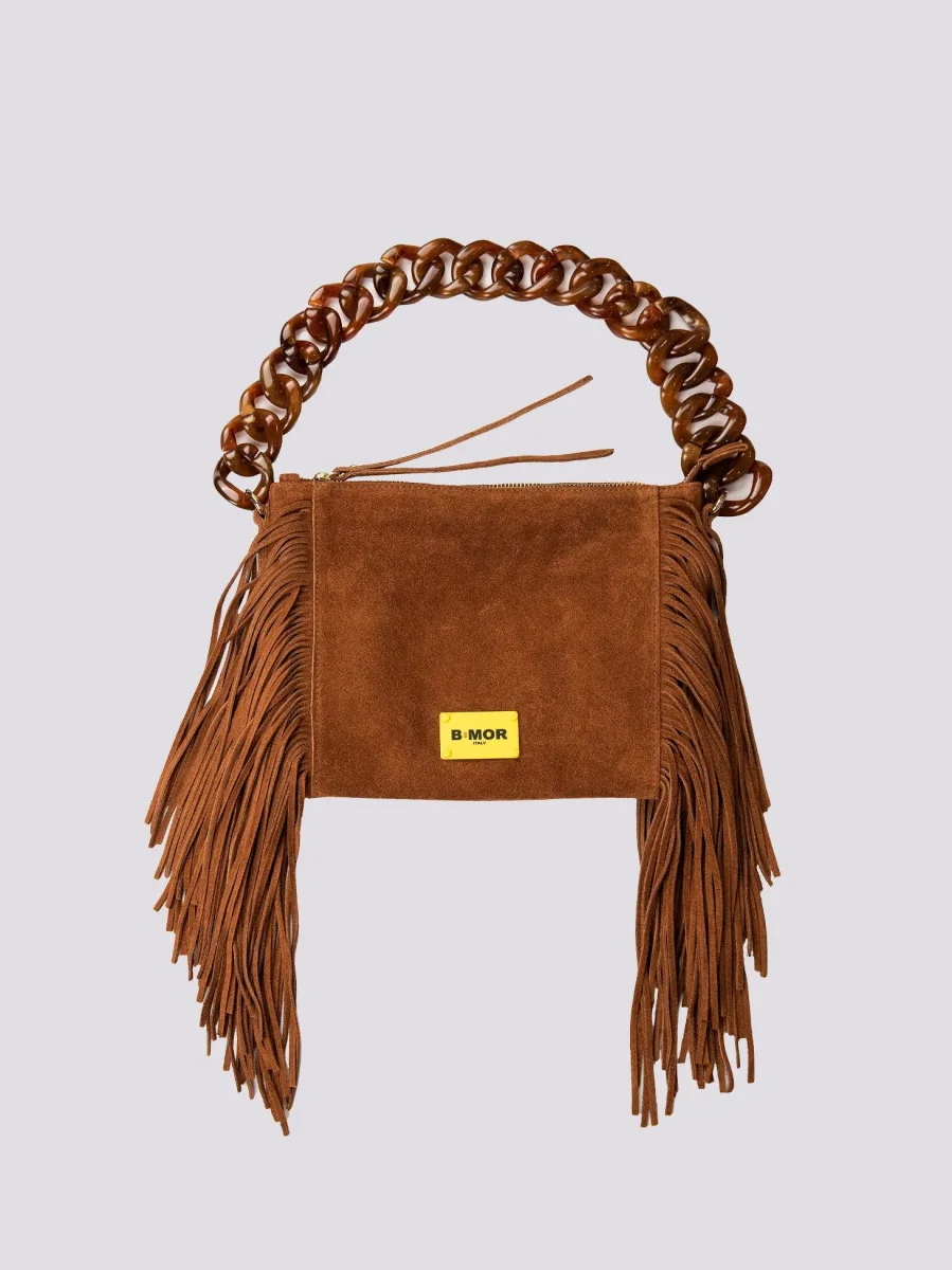 BORSA A TRACOLLA IN CAMOSCIO BRUCIATO CON FRANGE "FLAPPY"