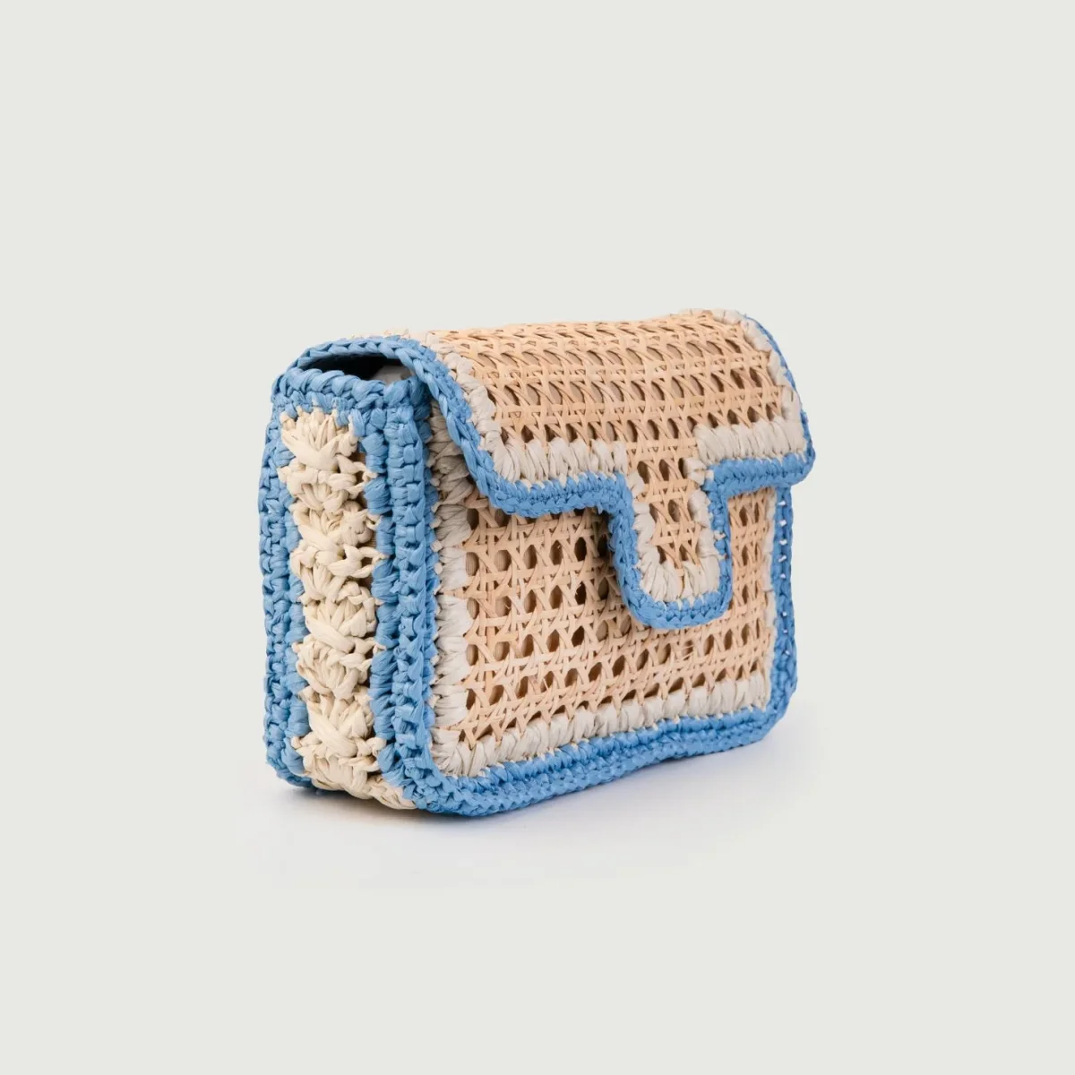 BORSA A TRACOLLA IN RAFIA NATURALE E AZZURRO - immagine 3