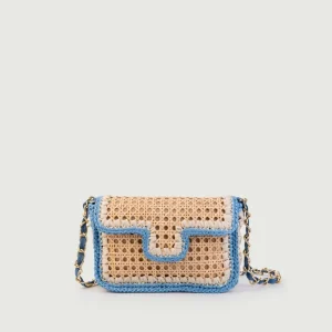 BORSA A TRACOLLA  IN RAFIA NATURALE E AZZURRO