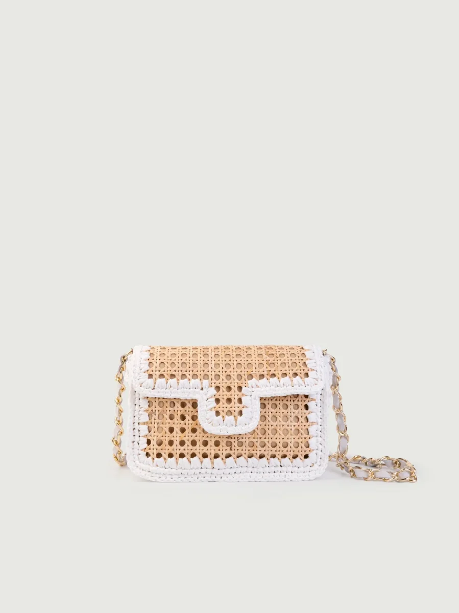 BORSA A TRACOLLA IN RAFIA NATURALE E BIANCO