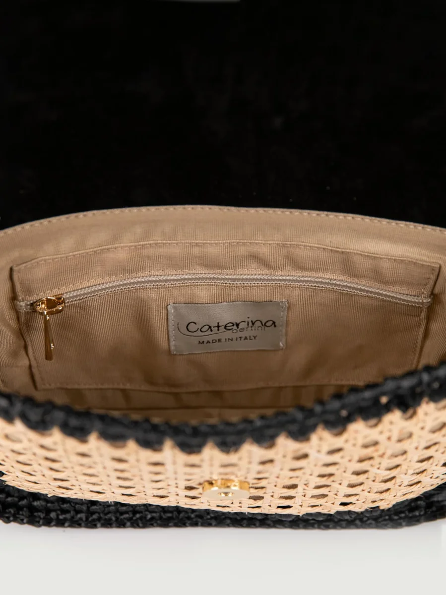 BORSA A TRACOLLA IN RAFIA NATURALE E NERO - immagine 6