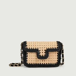 BORSA A TRACOLLA IN RAFIA NATURALE E NERO