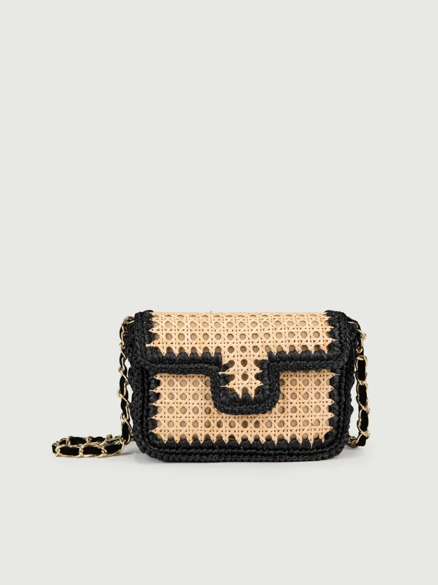 BORSA A TRACOLLA IN RAFIA NATURALE E NERO