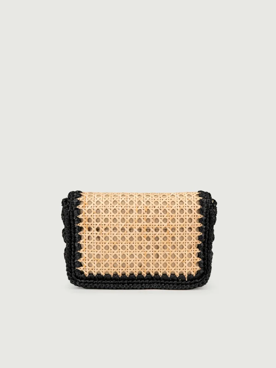 BORSA A TRACOLLA IN RAFIA NATURALE E NERO - immagine 4