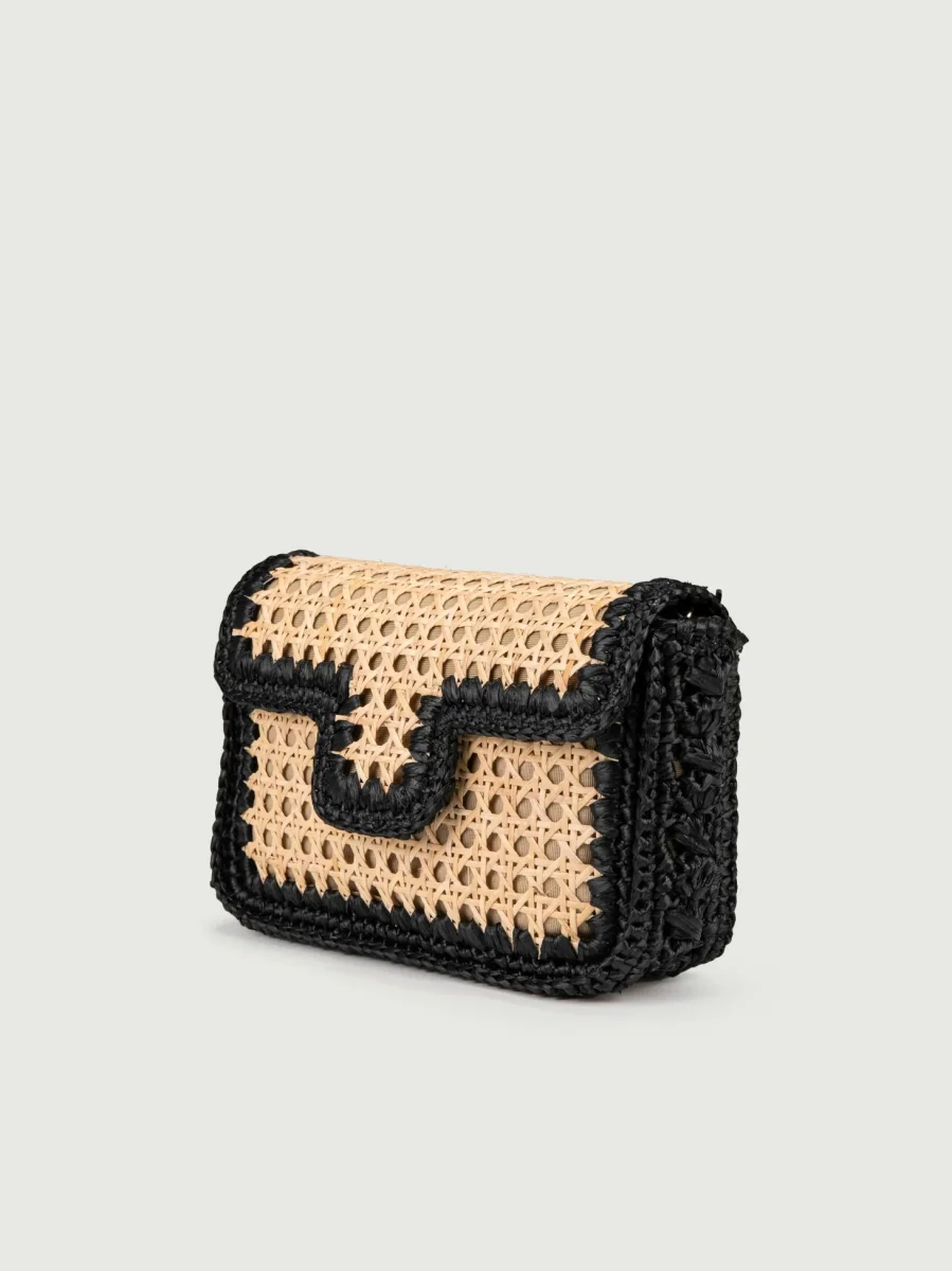 BORSA A TRACOLLA IN RAFIA NATURALE E NERO - immagine 3