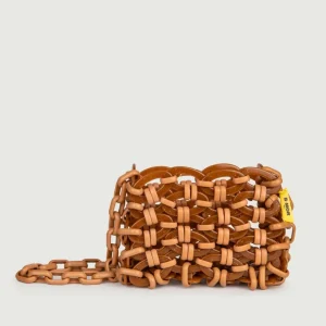 BORSA A TRACOLLA IN RESINA MARRONE E CUOIO "VHS"