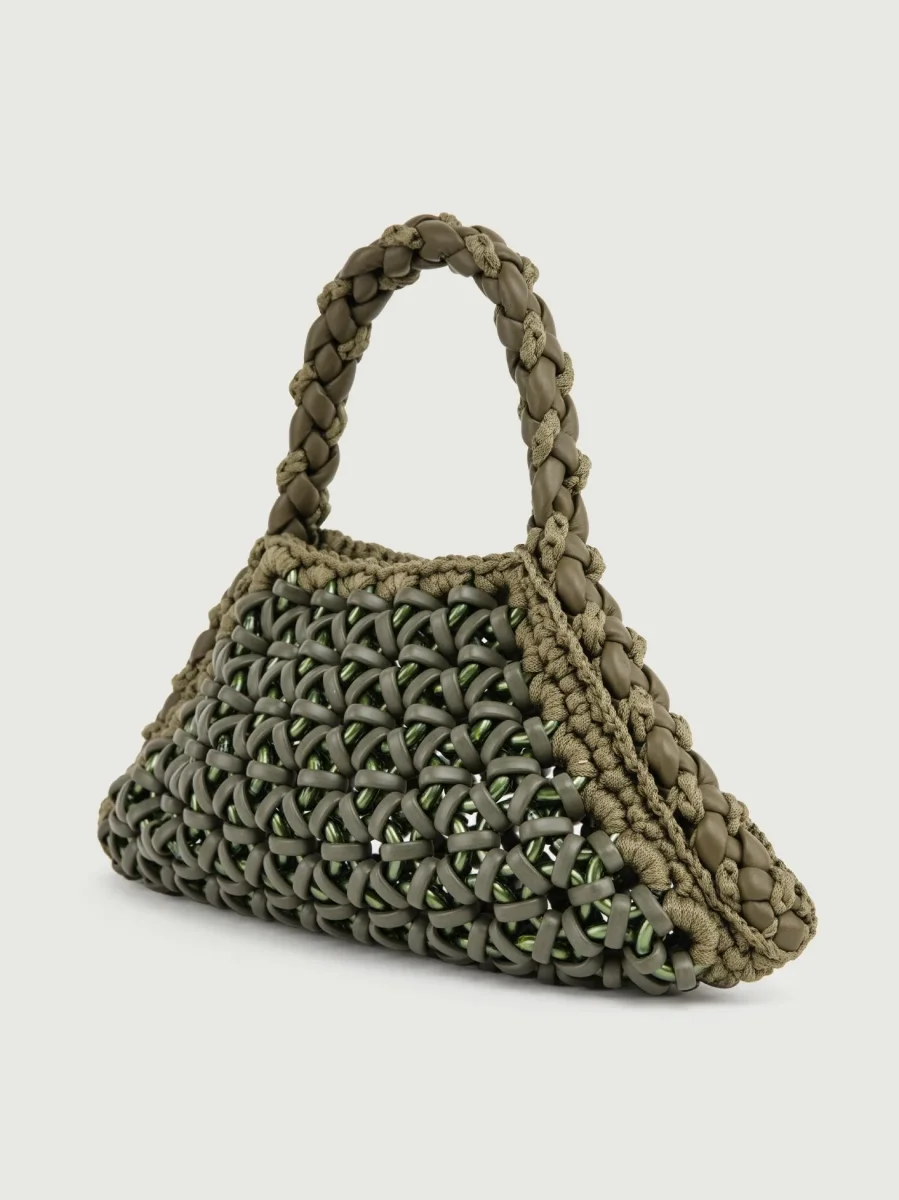 BORSA BIG CRUSH IN RESINA E PELLE VERDE MILITARE - immagine 3