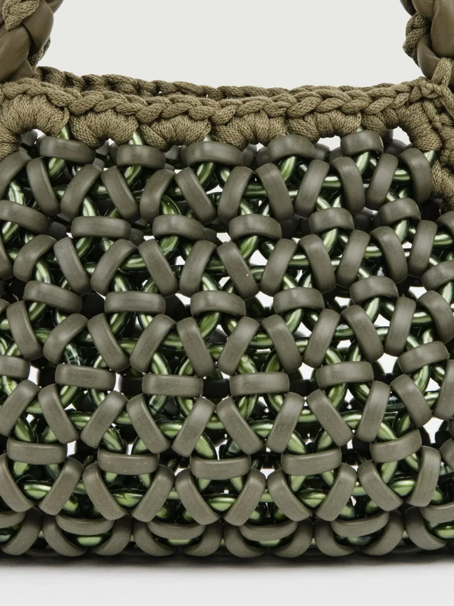 BORSA BIG CRUSH IN RESINA E PELLE VERDE MILITARE - immagine 6