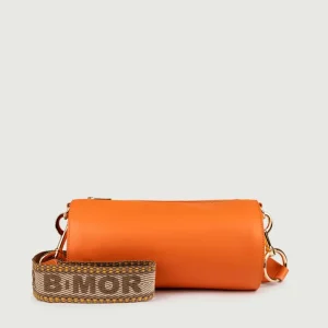 BORSA CILINDRO A TRACOLLA IN PELLE ARANCIONE "CIRCULAR"