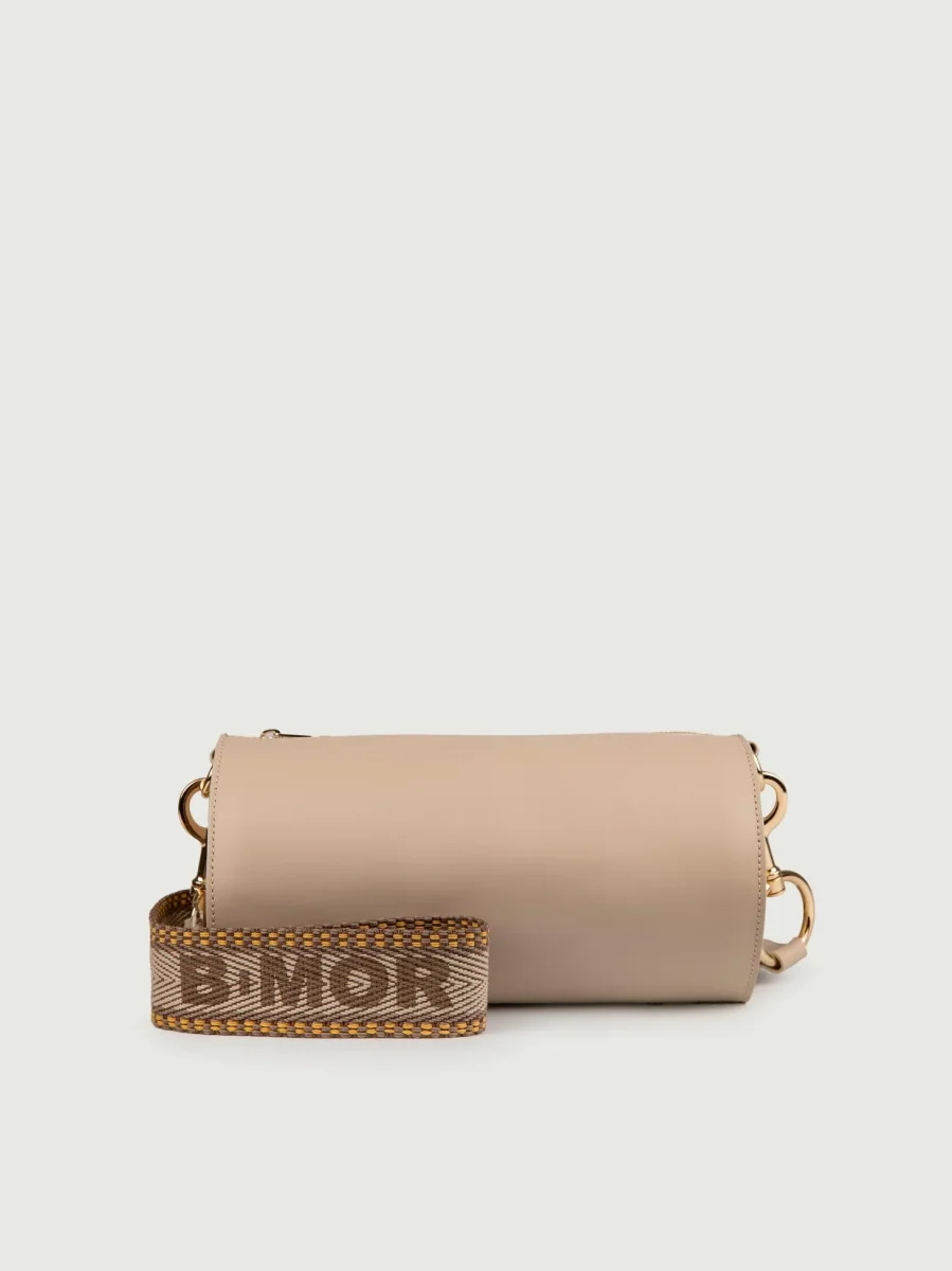 BORSA CILINDRO A TRACOLLA IN PELLE BEIGE "CIRCULAR"