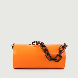 BORSA CILINDRO CIRCULAR ARANCIONE IN PELLE VERNICE