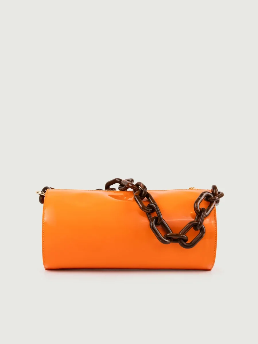 BORSA CILINDRO CIRCULAR ARANCIONE IN PELLE VERNICE