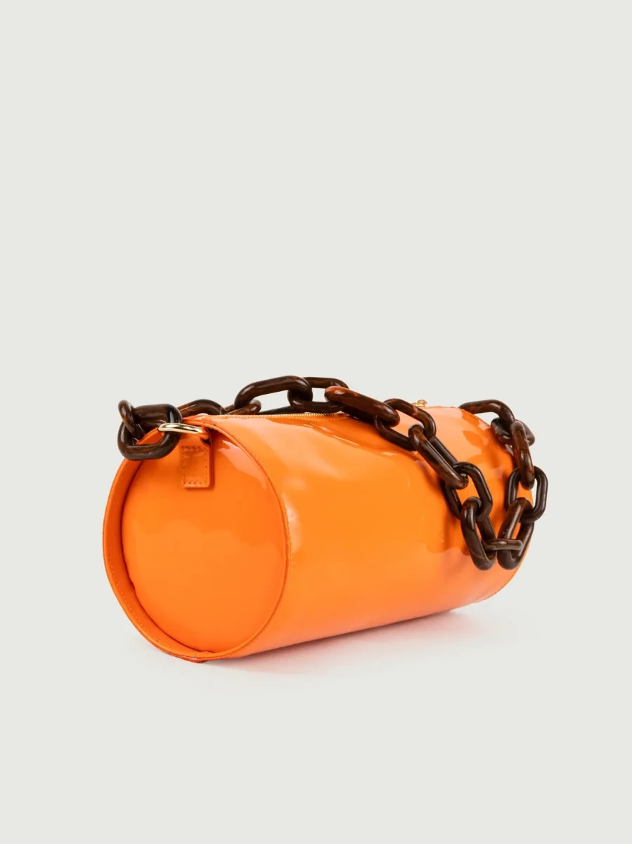 BORSA CILINDRO CIRCULAR ARANCIONE IN PELLE VERNICE - immagine 3