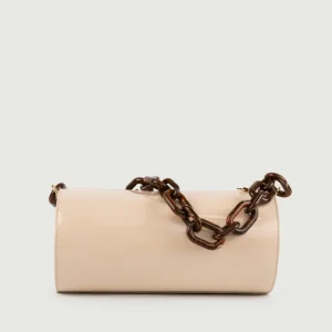 BORSA CILINDRO CIRCULAR BEIGE IN PELLE VERNICE