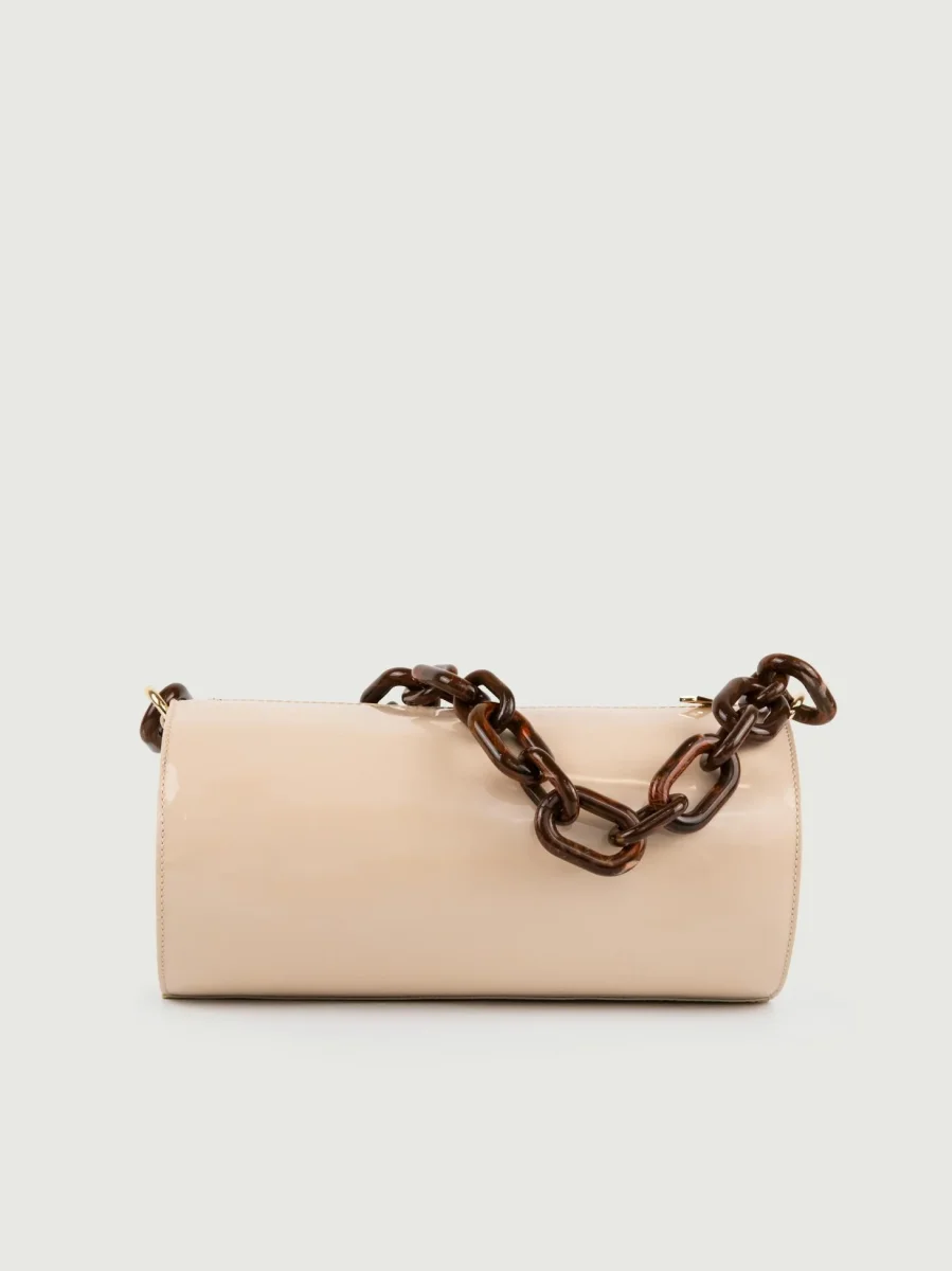 BORSA CILINDRO CIRCULAR BEIGE IN PELLE VERNICE - immagine 2