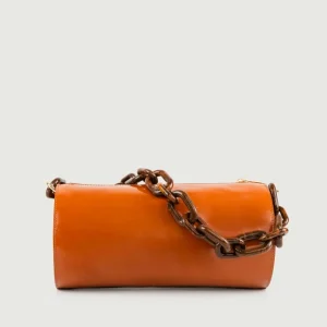 BORSA CILINDRO CIRCULAR MATTONE IN PELLE VERNICE