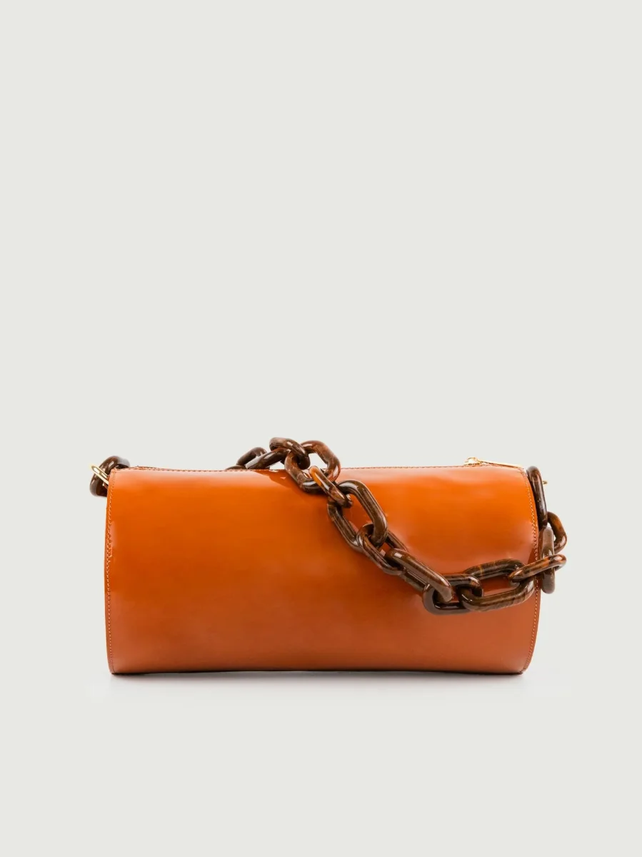 BORSA CILINDRO CIRCULAR MATTONE IN PELLE VERNICE