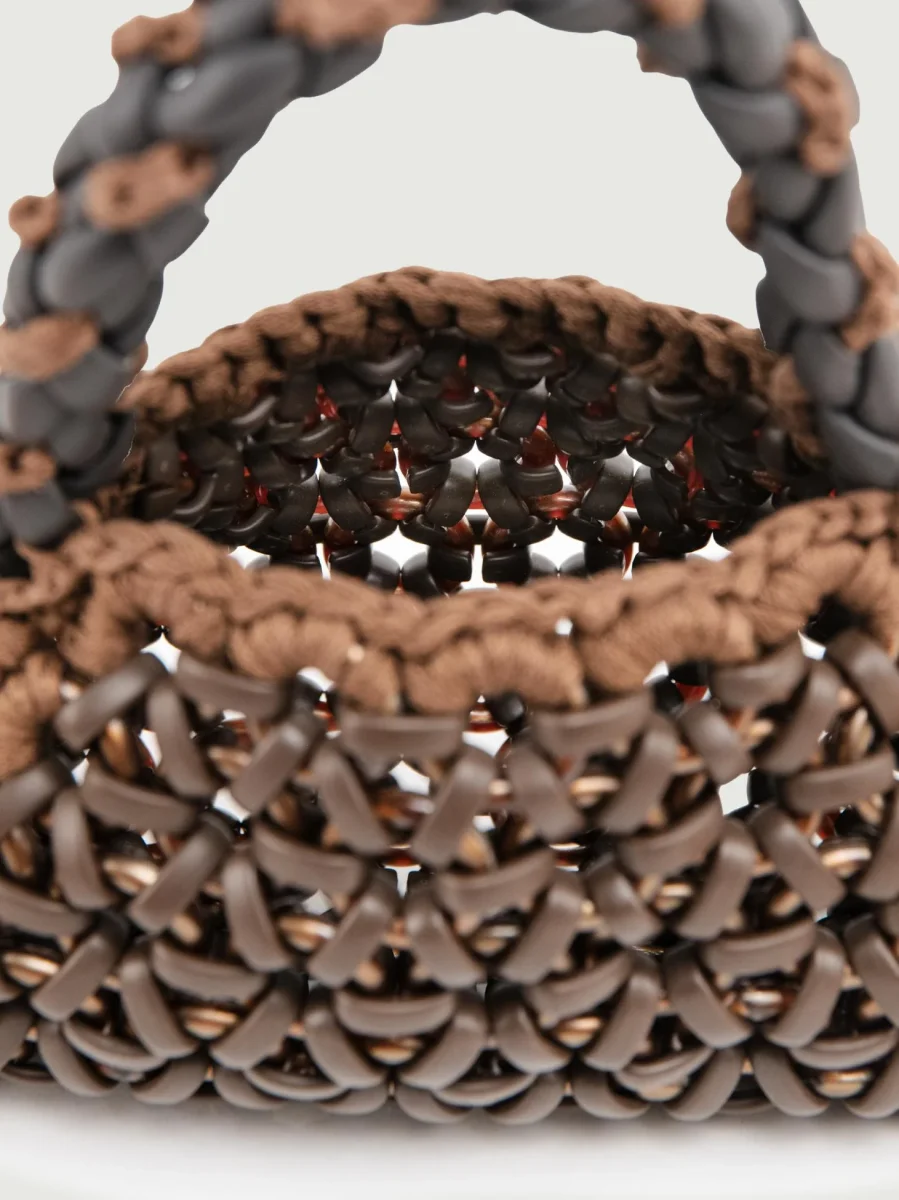 BORSA CRUSH IN RESINA E PELLE TESTA MORO - immagine 5