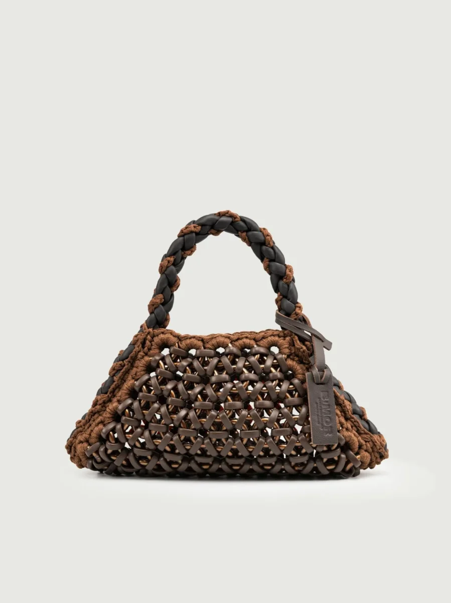 BORSA CRUSH IN RESINA E PELLE TESTA MORO