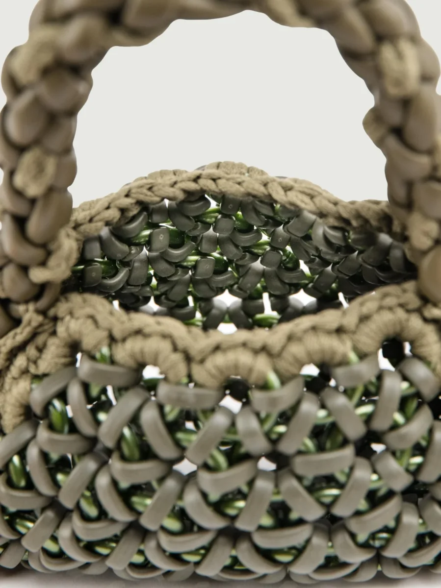 BORSA CRUSH IN RESINA E PELLE VERDE MILITARE - immagine 5