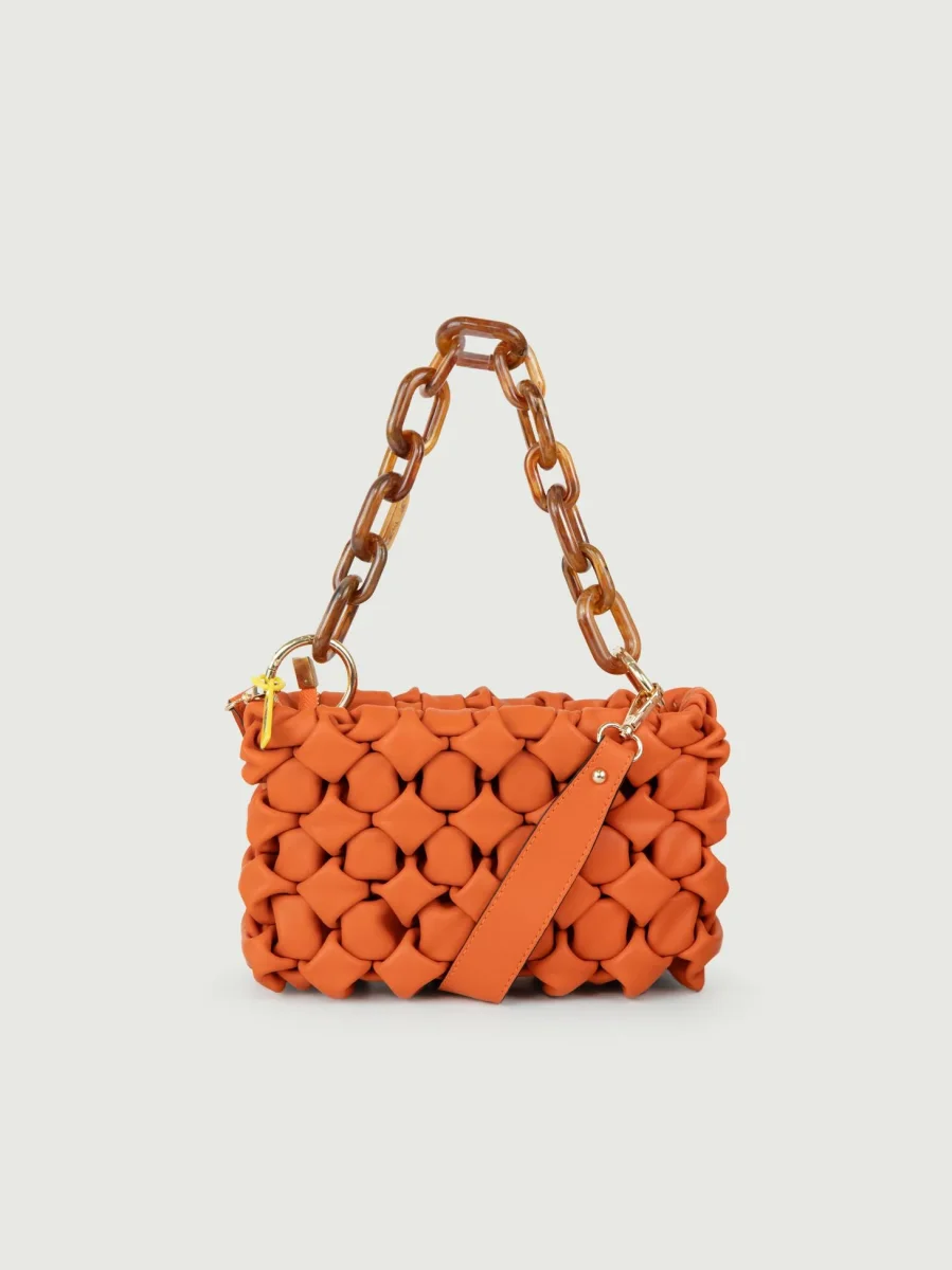 BORSA CURLY IN PELLE INTRECCIATA ARANCIONE - immagine 4