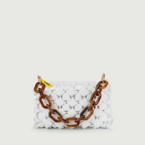 BORSA CURLY IN PELLE INTRECCIATA BIANCA