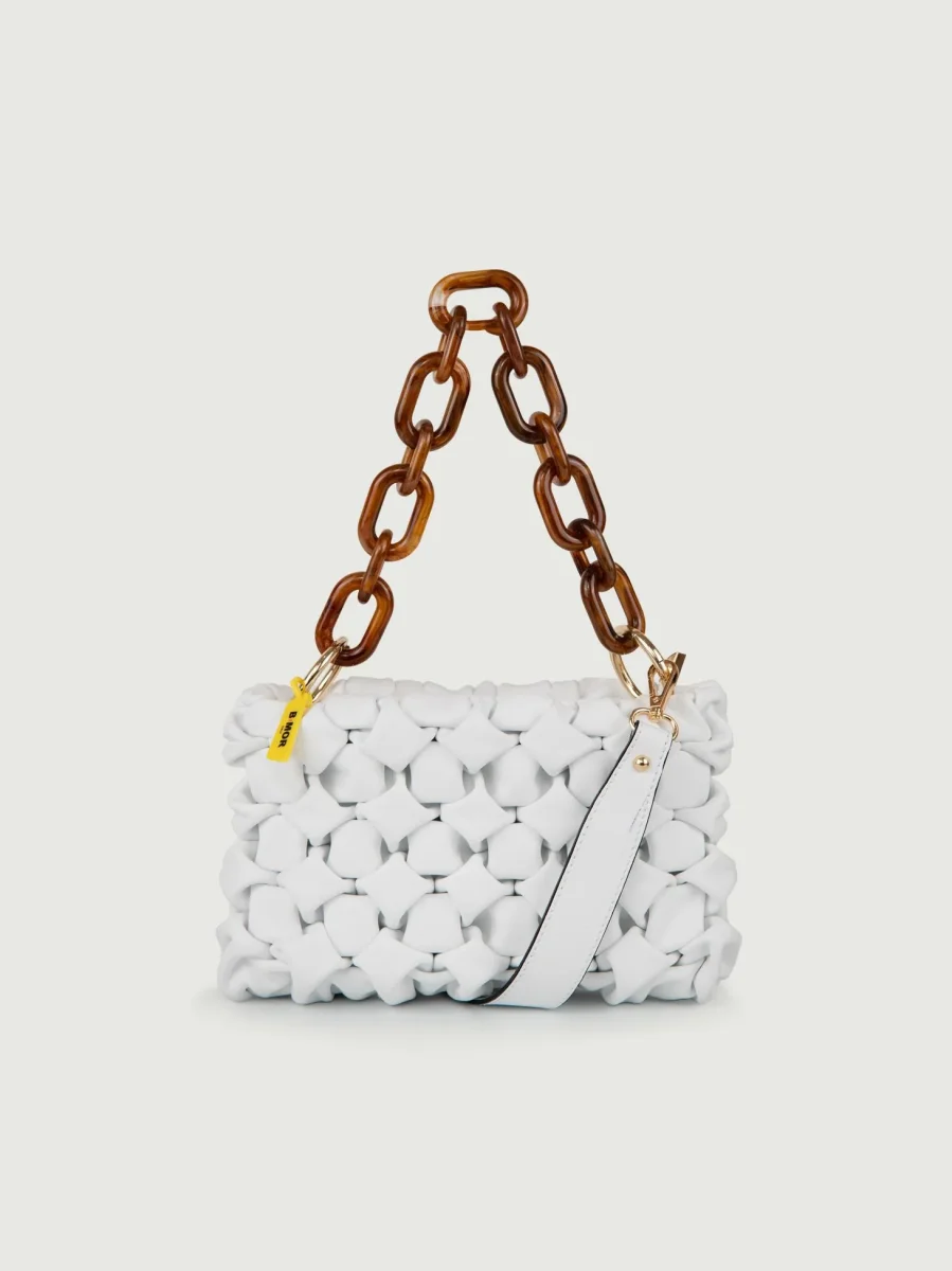 BORSA CURLY IN PELLE INTRECCIATA BIANCA - immagine 4