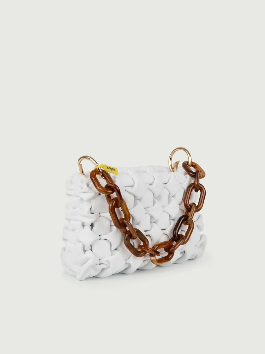 BORSA CURLY IN PELLE INTRECCIATA BIANCA - immagine 3
