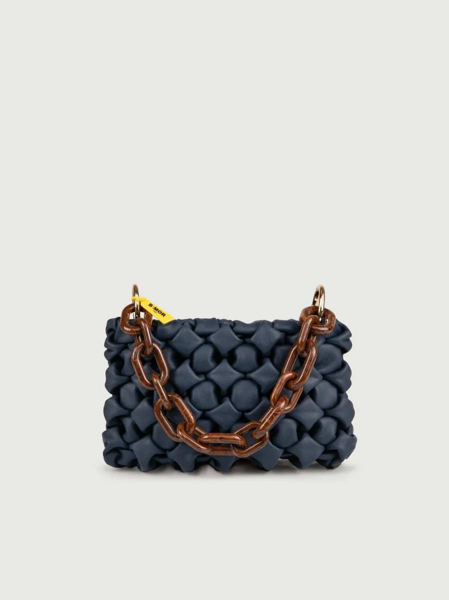 BORSA CURLY IN PELLE INTRECCIATA BLU