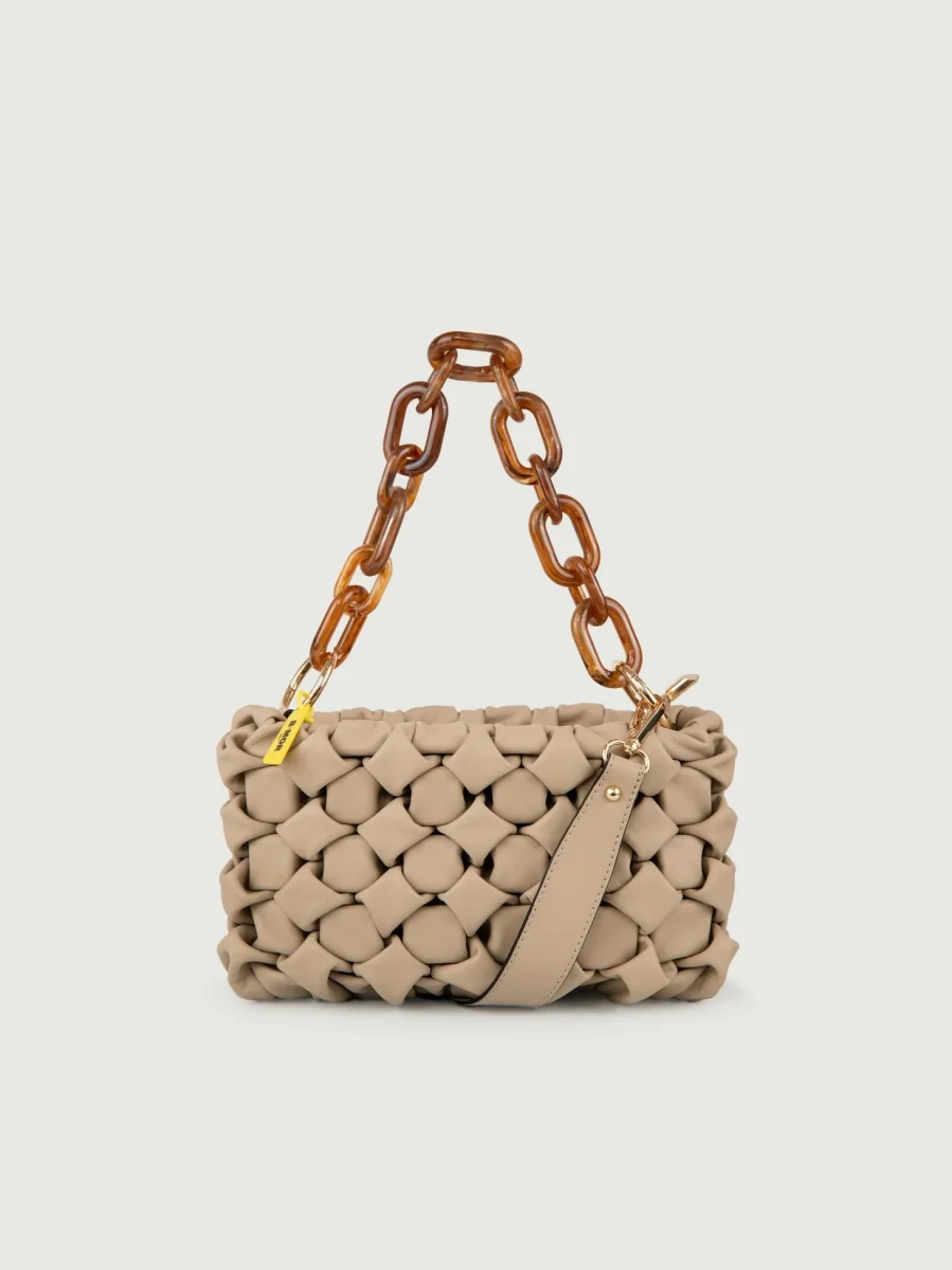 BORSA CURLY IN PELLE INTRECCIATA  CAPPUCCINO - immagine 4