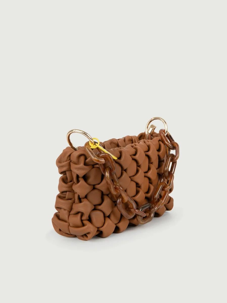 BORSA CURLY IN PELLE INTRECCIATA CUOIO - immagine 3