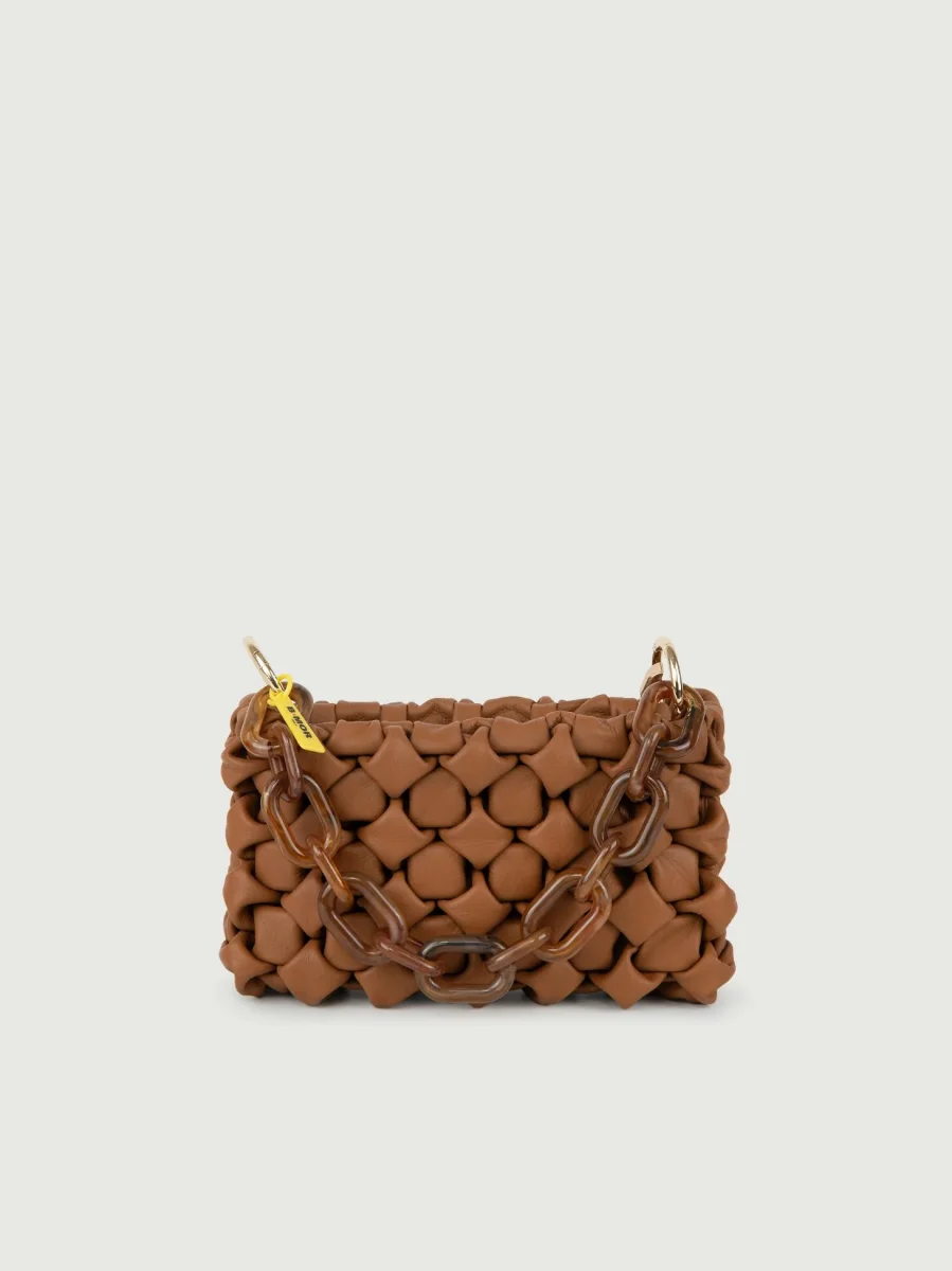 BORSA CURLY IN PELLE INTRECCIATA CUOIO