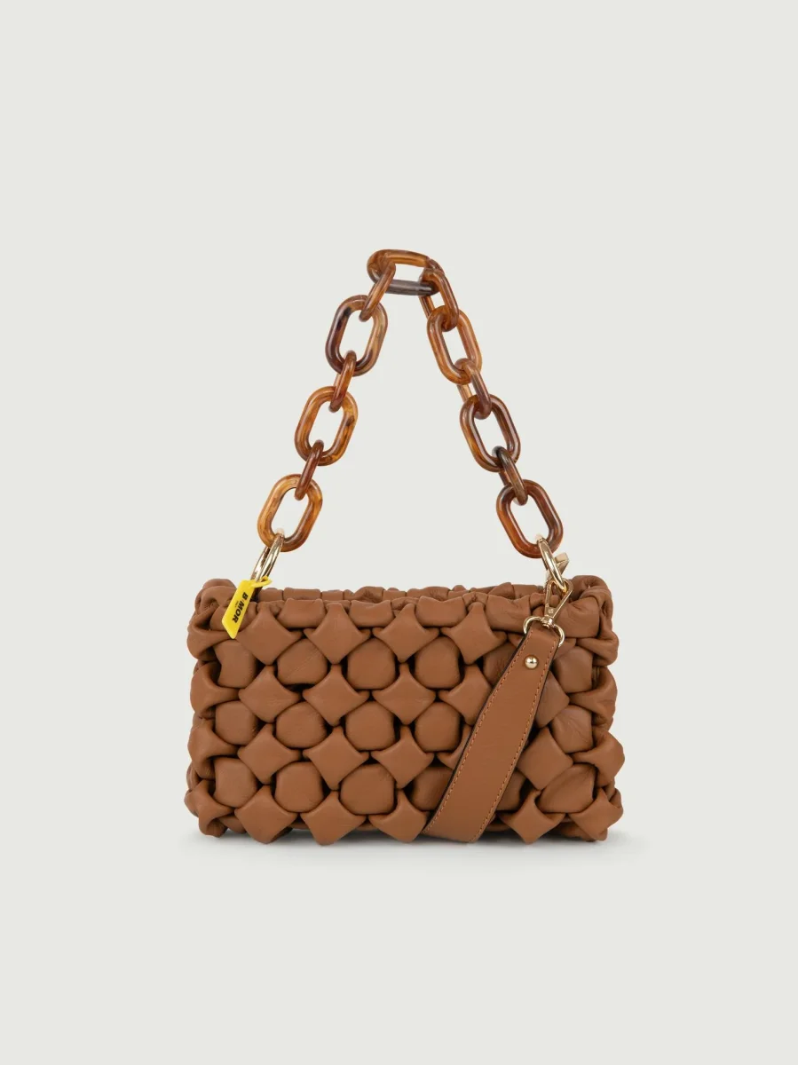 BORSA CURLY IN PELLE INTRECCIATA CUOIO - immagine 4