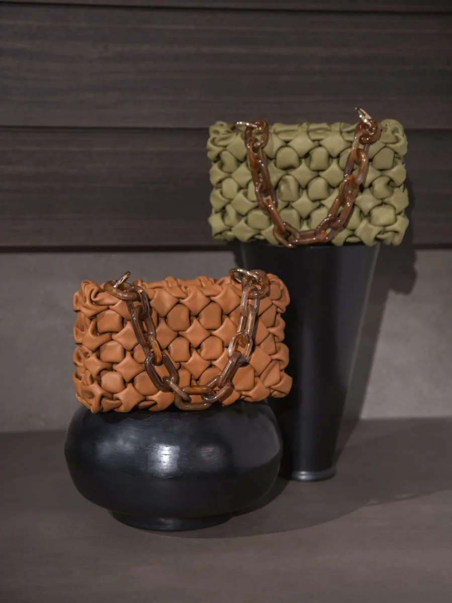 BORSA CURLY IN PELLE INTRECCIATA PISTACCHIO - immagine 7