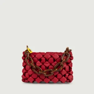 BORSA CURLY IN PELLE INTRECCIATA ROSSO RUBINO