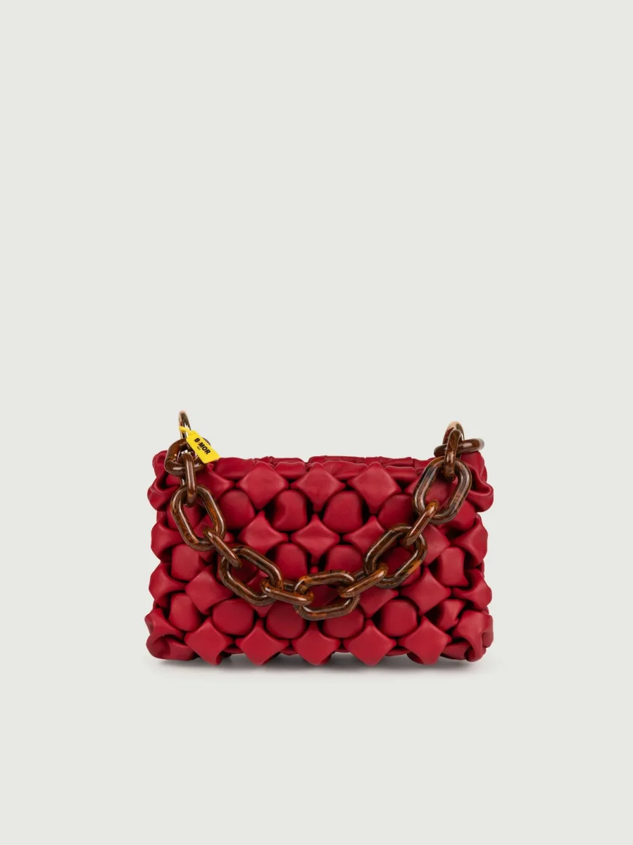 BORSA CURLY IN PELLE INTRECCIATA ROSSO RUBINO