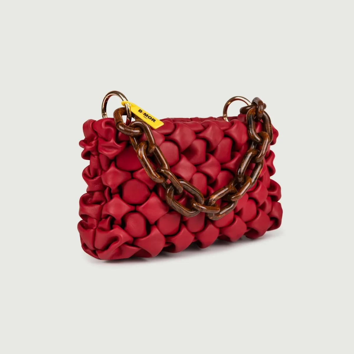 BORSA CURLY IN PELLE INTRECCIATA ROSSO RUBINO - immagine 3