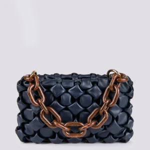 BORSA IN PELLE INTRECCIATA CURLY BLU